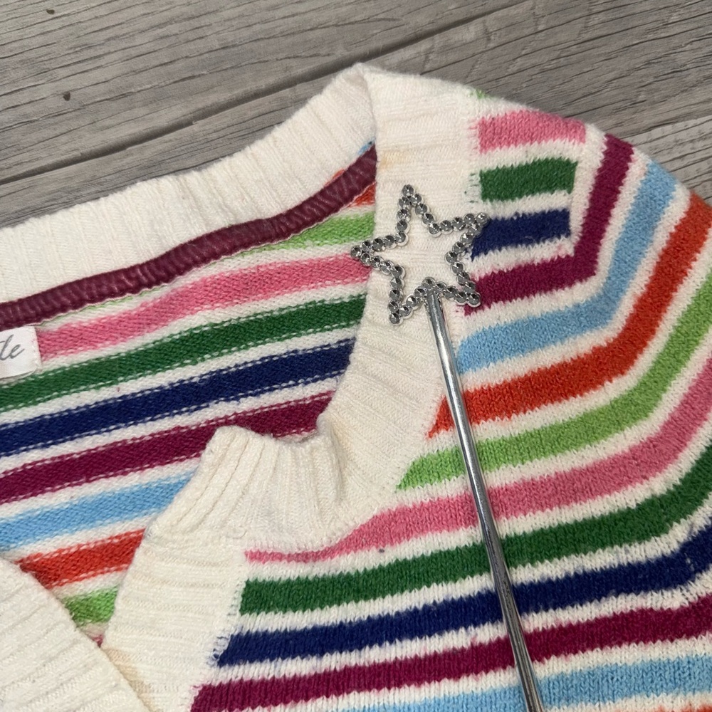 Aeropostale Rainbow Striped Knit Sweater XS‎ Long Sleeve Notched V Neck Y2K - Picture 9 of 11